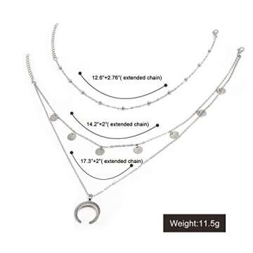 Wowanoo Layered Chain Choker Necklace with Moon Pendant
