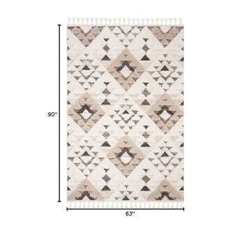 SAFAVIEH Moroccan Tassel Shag Collection Area Rug - 5'3" x 7'6", Ivory & Brown, Boho Design, Non-She...