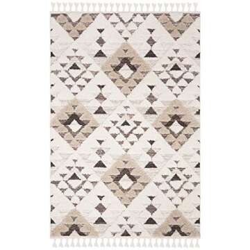 SAFAVIEH Moroccan Tassel Shag Collection Area Rug - 5'3" x 7'6", Ivory & Brown, Boho Design, Non-Shedding & Easy Care, 2-inch Thick Ideal for High Traffic Areas in Living Room, Bedroom (MTS688A)