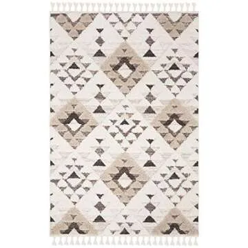 SAFAVIEH Moroccan Tassel Shag Collection Area Rug - 5'3" x 7'6", Ivory & Brown, Boho Design, Non-Shedding & Easy Care, 2-inch Thick Ideal for High Traffic Areas in Living Room, Bedroom (MTS688A)