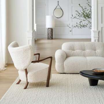 ESRADA Mid-Century Modern Teddy Fleece Upholstered Armchair Accent Chair for Living Room with Footstool