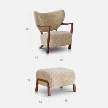 ESRADA Mid-Century Modern Teddy Fleece Upholstered Armchair Accent Chair for Living Room with Footstool
