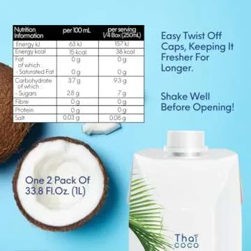 Thai Coco - Organic Natural Coconut Water No Sugar Added - 33.8 fl. oz. 2 Pk