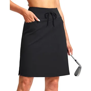 SANTINY Women's 20'' Knee Length Skorts Skirts 6 Pockets High Waisted Drawstring Long Athletic Tenni...
