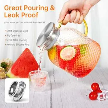 Glass Pitcher, ZBUFAN 60oz Glass Pitcher with Lid and Spout, 1.8L Glass Water Pitcher, Iced Tea Pitcher for Fridge, Pitchers Beverage Pitchers, Juice Lemonade Pitcher, Glass Carafe with Brush