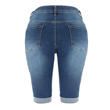 THUNDER STAR Womens Denim Ripped Bermuda Shorts Distressed Knee Length Stretch Short Jeans Blue4 XL