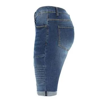 THUNDER STAR Womens Denim Ripped Bermuda Shorts Distressed Knee Length Stretch Short Jeans Blue4 XL