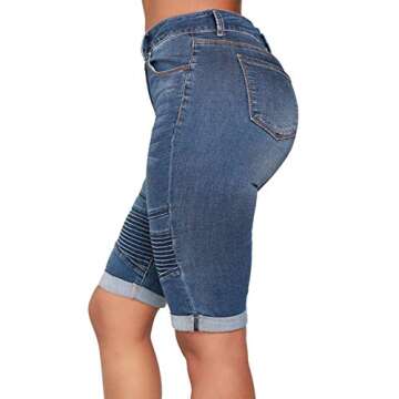 THUNDER STAR Womens Denim Ripped Bermuda Shorts Distressed Knee Length Stretch Short Jeans Blue4 XL