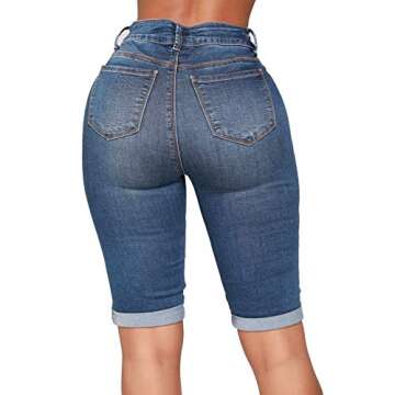THUNDER STAR Womens Denim Ripped Bermuda Shorts Distressed Knee Length Stretch Short Jeans Blue4 XL