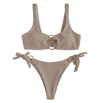 Stylish ZAFUL Women's Ribbed O-Ring String Bikini for Summer