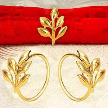 KPOSIYA Leaf Napkin Rings Set - Elegant Metallic Gold