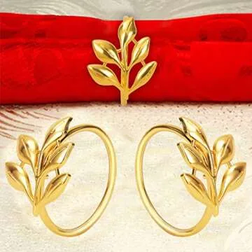 KPOSIYA Leaf Napkin Rings Set - Elegant Metallic Gold