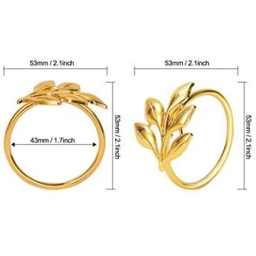 KPOSIYA Leaf Napkin Rings Set - Elegant Metallic Gold