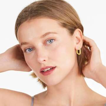 BMMYE Small Square Huggie Hoop Earrings 14k Gold Square Earrings for Women Tiny Rectangle Huggie Ear...