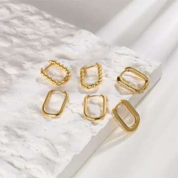 BMMYE Small Square Huggie Hoop Earrings 14k Gold Square Earrings for Women Tiny Rectangle Huggie Earrings for Women Hypoallergenic Minimalist Earrings Dainty Cartilage Earring Sets for Women Gift