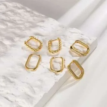 BMMYE Small Square Huggie Hoop Earrings 14k Gold Square Earrings for Women Tiny Rectangle Huggie Earrings for Women Hypoallergenic Minimalist Earrings Dainty Cartilage Earring Sets for Women Gift