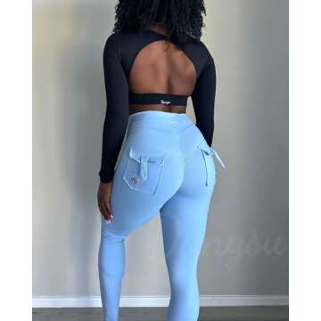 Danysu Cargo Leggings with Pockets for Women Scrunch Butt Lifting Leggings V Cross Waist Tummy Control Casual Yoga Leggings