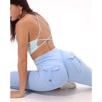 Danysu Cargo Leggings with Pockets for Women Scrunch Butt Lifting Leggings V Cross Waist Tummy Control Casual Yoga Leggings