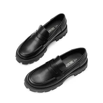 DREAM PAIRS Women's Loafers, Lug Sole Slip On Platform Chunky Penny Loafers for Women Dressy and Work, Business Casual Shoes for Women,Size 9,Black-PU,SDLS2318W