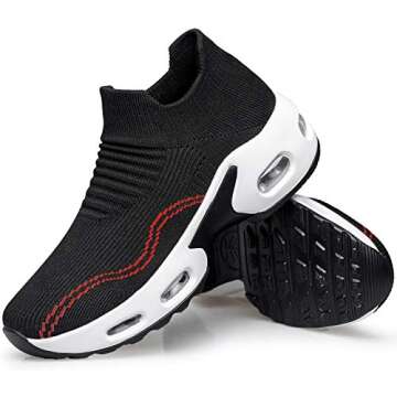 DOUSSPRT Womens Walking Shoes Slip on Sock Sneakers Lady Girls Nurse Mesh Air Cushion Platform Loafers Fashion Casual Size 10 Black&White