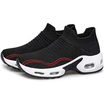 DOUSSPRT Womens Walking Shoes Slip on Sock Sneakers Lady Girls Nurse Mesh Air Cushion Platform Loafers Fashion Casual Size 10 Black&White