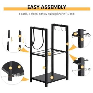 nalone Firewood Rack Indoor, Small Outdoor Firewood Log Storage Rack, 2-Tier Wood Holder with 6 Hooks, Firewood Stand for Indoor Fireplace, Outdoor Patio, Fire Pit, Stove