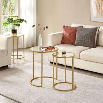 Yaheetech Round Nesting Side Table Stacking Coffee Table, Set of 2 Circular End Tables w/Metal Frame...