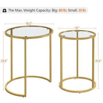 Yaheetech Round Nesting Side Table Stacking Coffee Table, Set of 2 Circular End Tables w/Metal Frame & Tempered Glass Top & Protective Foot Pads for Small Space Living Room Office, Mustard Gold
