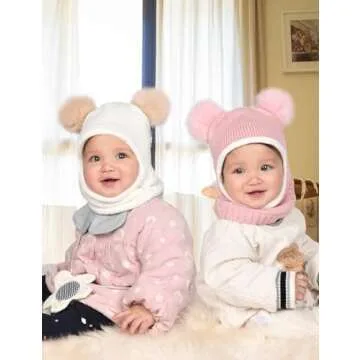 Camptrace Baby Toddler Winter Hat Scarf Set Pom Girls Boys Kids with Fleece Lined Beanie Snow Hat Hood 1-4T