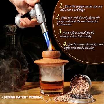 Whiskey Smoker Kit with Torch, Cocktail Smoker Kit, Old Fashioned/Bourbon/Smoker Infuser Kit with 6 Flavors of Wood Chips, Gift for Father and Loved