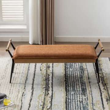 HEAH-YO Modern Dining Bench, 51 Inches Entryway Bench with Armrests, Upholstered PU Leather Bedroom ...