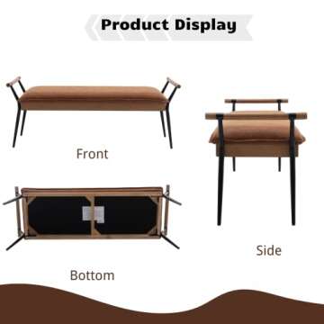 HEAH-YO Modern Dining Bench, 51 Inches Entryway Bench with Armrests, Upholstered PU Leather Bedroom End of Bench for Living Room Kitchen, Brown