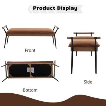 HEAH-YO Modern Dining Bench, 51 Inches Entryway Bench with Armrests, Upholstered PU Leather Bedroom End of Bench for Living Room Kitchen, Brown