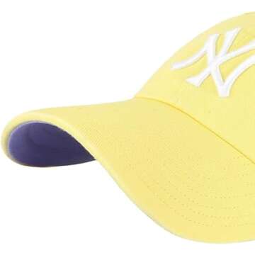 47 New York Yankees Primary Logo Ballpark Clean Up Dad Hat - Yellow Maize Purple Bottom