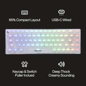 Higround Crystal Opal Basecamp 65% Mechanical USB Wired Gaming Keyboard, Silent Glacier Switches, Programable RGB, Transparent/Translucent, Hot-Swappable, Deep Thock Creamy Sounding PC Keyboard