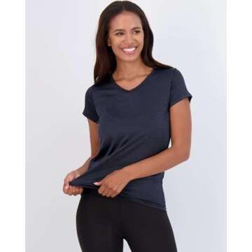 Real Essentials Women's V-Neck Activewear T-Shirt, Quick Dry, 5-Pack XL