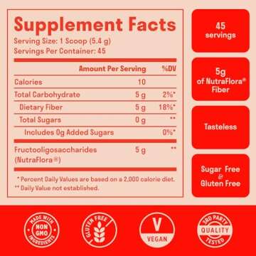 Prebiotic Fiber Powder - Unflavored & Sugar Free | 45 Servings | Fiber Supplement to Support Digesti...