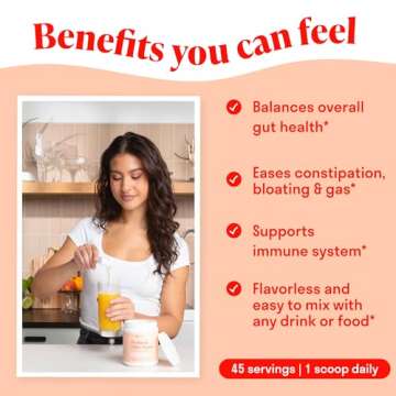 Prebiotic Fiber Powder - Unflavored & Sugar Free | 45 Servings | Fiber Supplement to Support Digestive Regularity, Gut Health, Bloating & Immune Support - 1 Scoop of Soluble Prebiotic Powder Daily