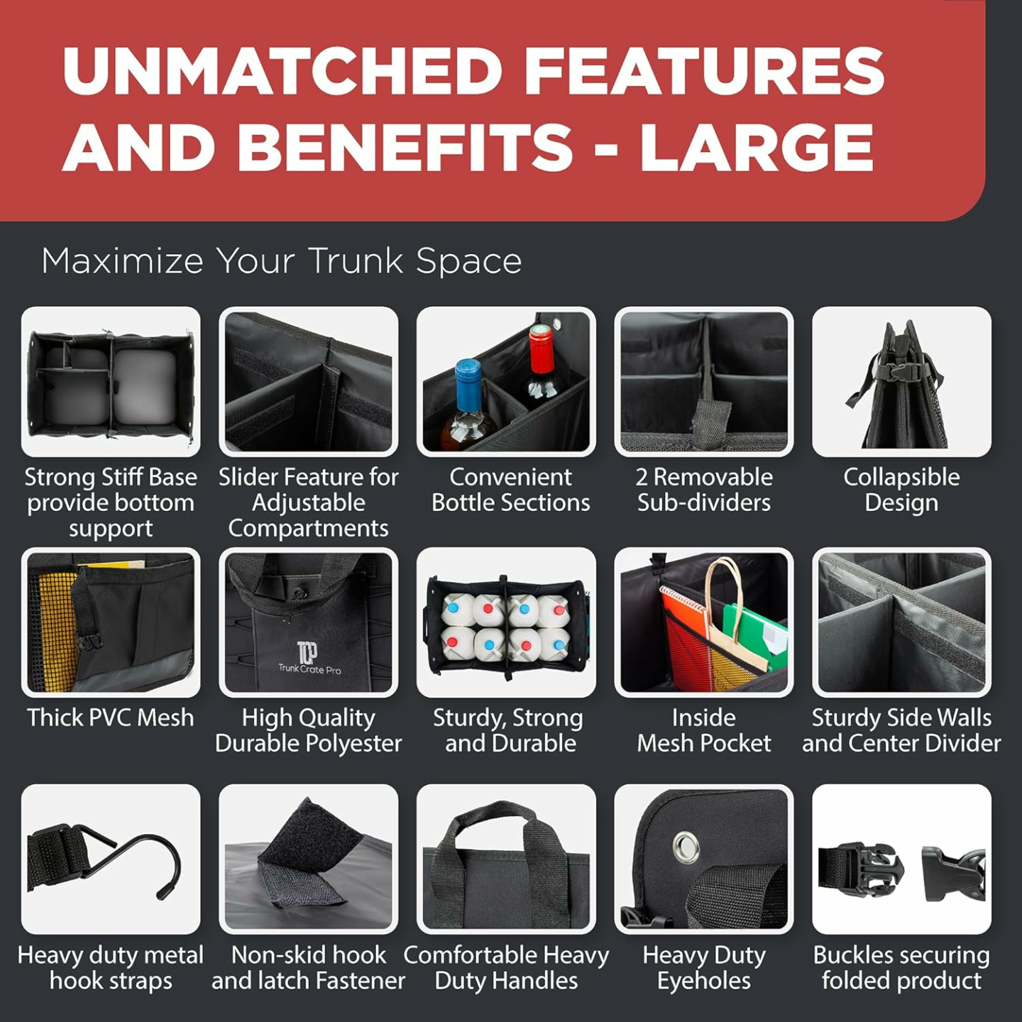 TRUNKCRATEPRO Large Adjustable Car Trunk Organizer