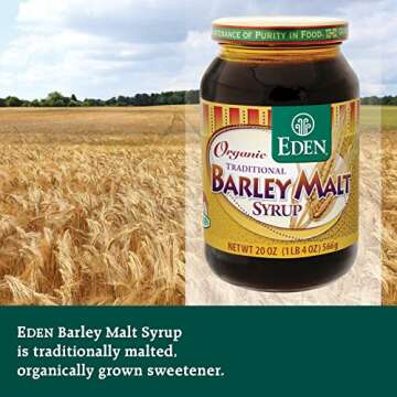Eden Traditional Organic Barley Malt Syrup, Non-GMO, USA grown and made, Non-Dyastatic, 20 oz Glass Jar (3-Pack)