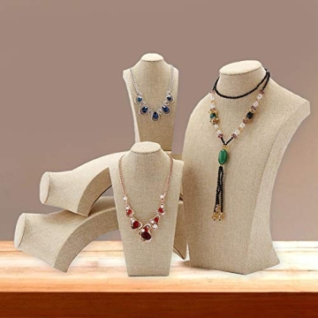WERSHOW Beige Linen Necklace Display Bust for Jewelry