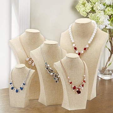 WERSHOW Beige Linen Necklace Display Bust for Jewelry