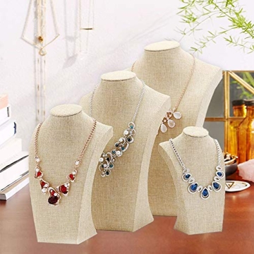 WERSHOW Beige Linen Necklace Display Bust for Jewelry