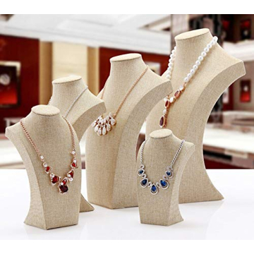 WERSHOW Beige Linen Necklace Display Bust for Jewelry