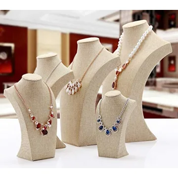 WERSHOW Beige Linen Necklace Display Bust for Jewelry