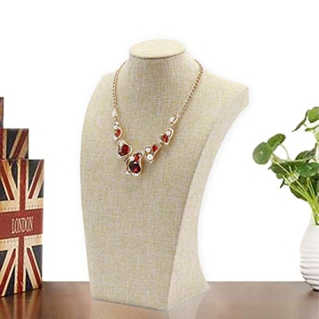 WERSHOW Beige Linen Necklace Display Bust for Jewelry