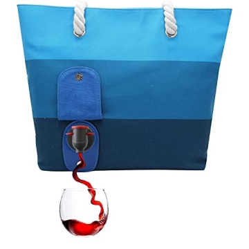 PortoVino Tote Beach Bag - Canvas Wine Purse with Hidden Spout and Dispenser Flask for Wine Lovers t...