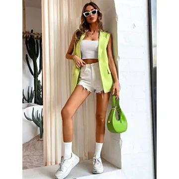 Floerns Women's Lime Green Vest Blazer for Modern Fashion