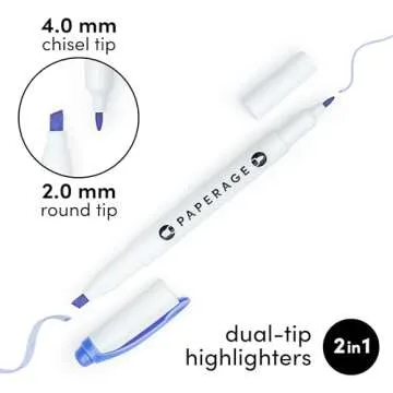 PAPERAGE Dotted Journal Notebook, (Lavender), 160 Pages, Medium 5.7 inches x 8 inches - 100 GSM Thick Paper, Hardcover with Dual Tip Pastel Highlighters, Assorted Colors, 12 Pack Bundle