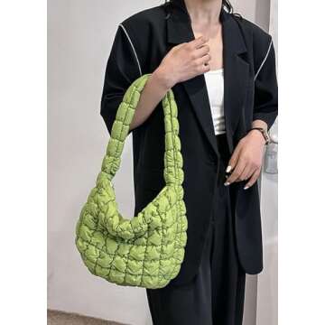 Aiyify Puffer Bag Puffer Tote Bag Quilted Tote Bag Puffy Tote Bag Puffer Crossbody Bag Quilted Crossbody Bags for Women (X-Large,Green)